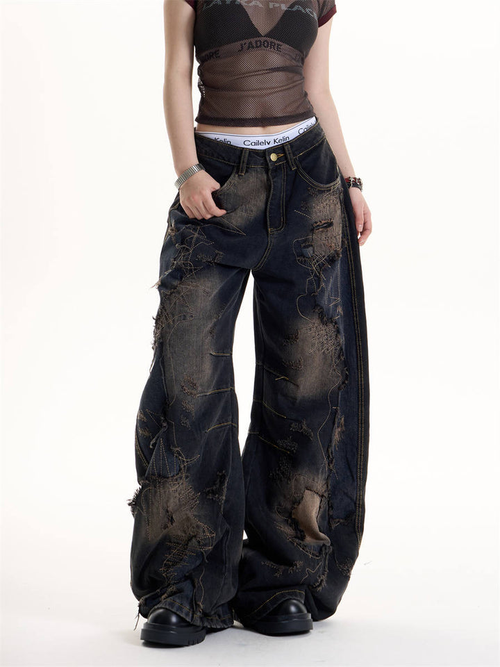 GKIKZ RECKLESS STITCH HEAVY-DISTRESSED JEANS