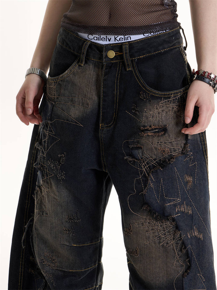 GKIKZ RECKLESS STITCH HEAVY-DISTRESSED JEANS