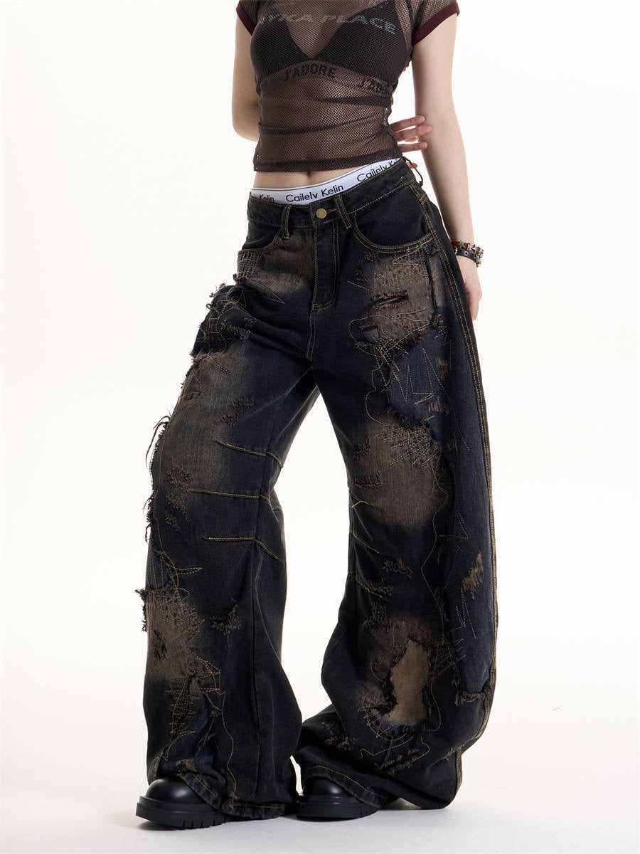 GKIKZ RECKLESS STITCH HEAVY-DISTRESSED JEANS
