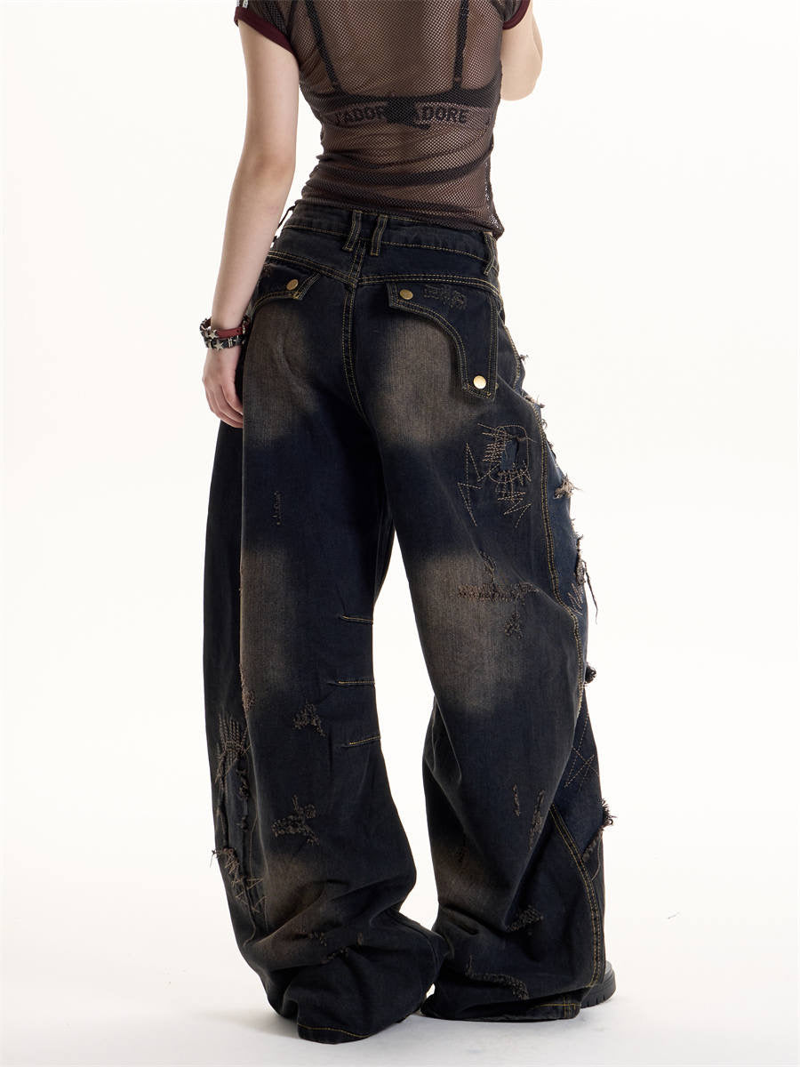 GKIKZ RECKLESS STITCH HEAVY-DISTRESSED JEANS