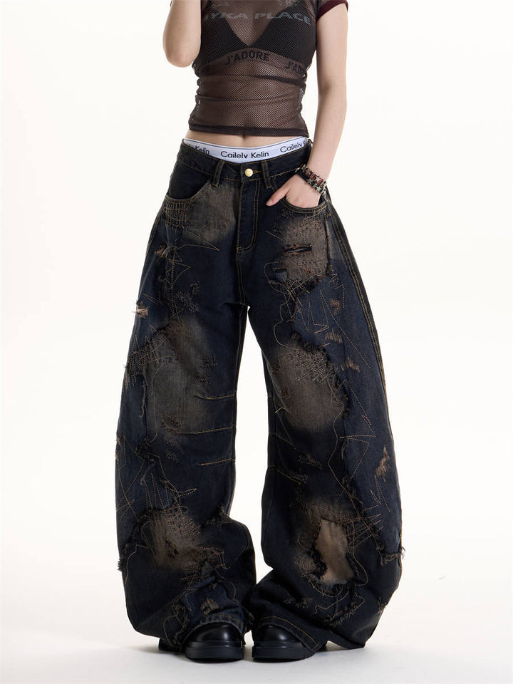 GKIKZ RECKLESS STITCH HEAVY-DISTRESSED JEANS