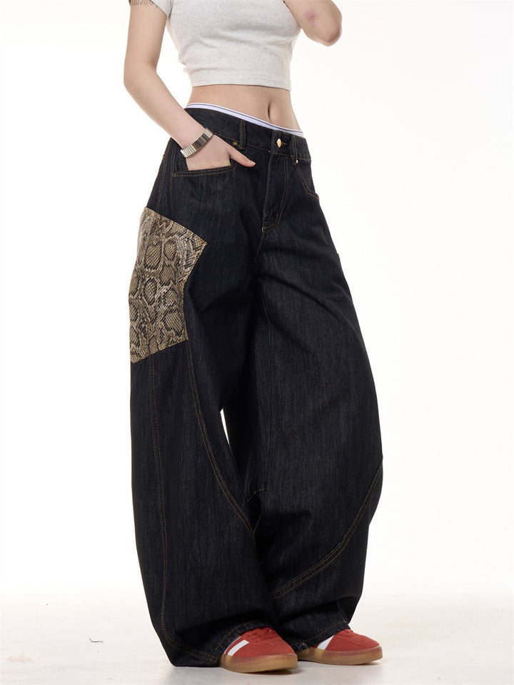 GKIKZ PYTHON PATCH WIDE-LEG JEANS