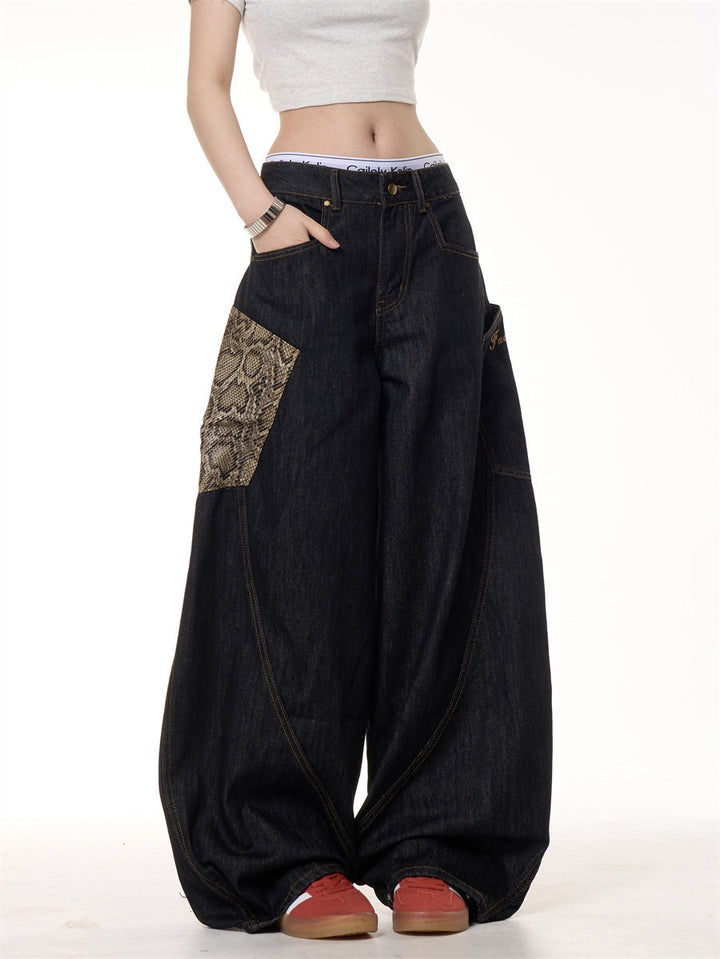 GKIKZ PYTHON PATCH WIDE-LEG JEANS