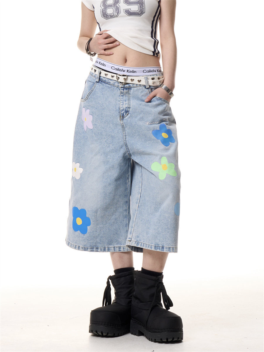 GKIKZ BLOOM DENIM JORTS