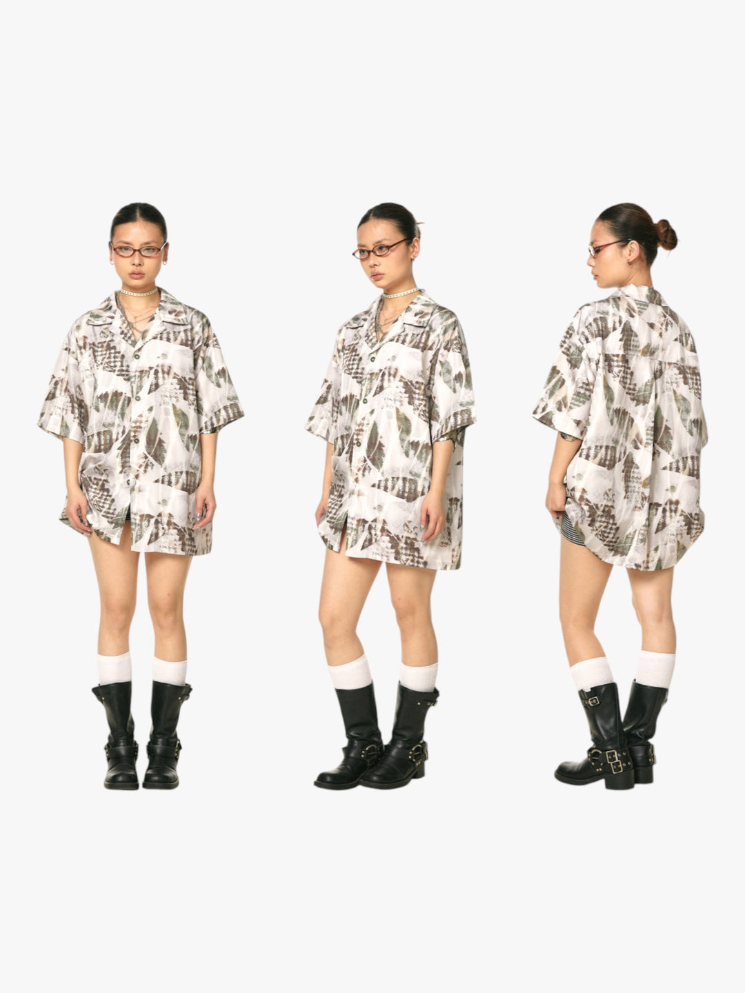 GKIKZ ABSTRACT LEAF OVERSIZED SHIRT