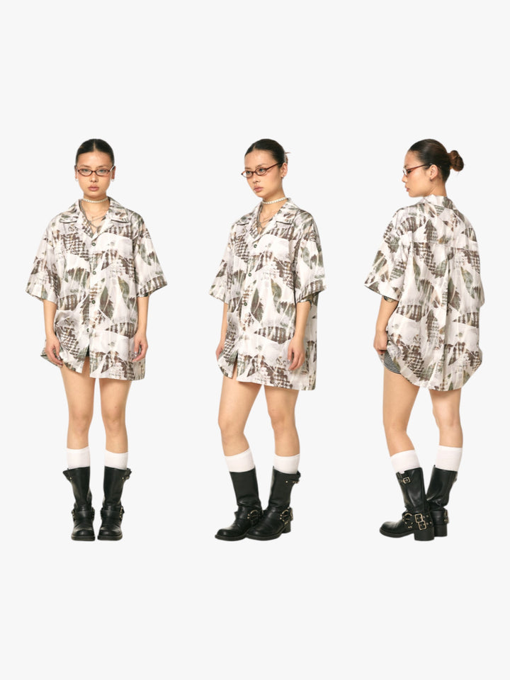 GKIKZ ABSTRACT LEAF OVERSIZED SHIRT