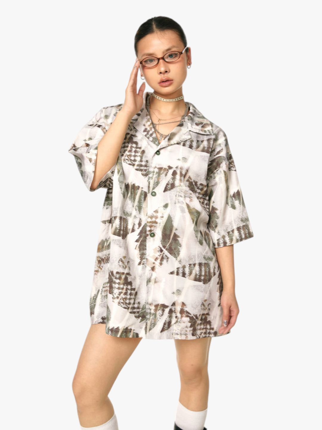 GKIKZ ABSTRACT LEAF OVERSIZED SHIRT