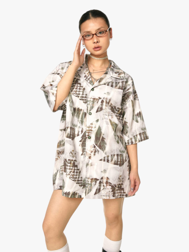 GKIKZ ABSTRACT LEAF OVERSIZED SHIRT
