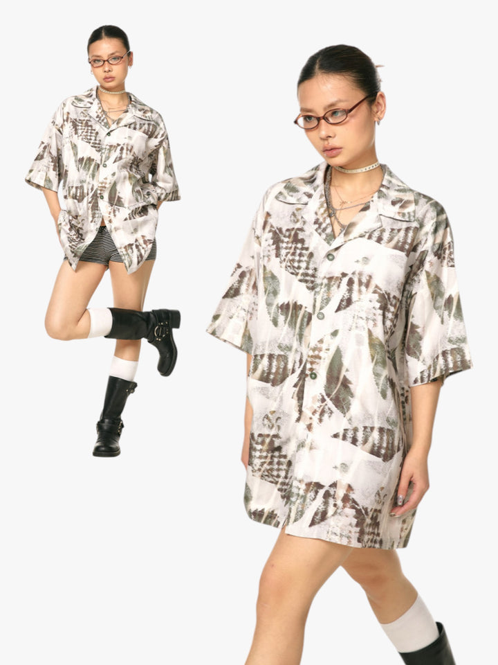 GKIKZ ABSTRACT LEAF OVERSIZED SHIRT
