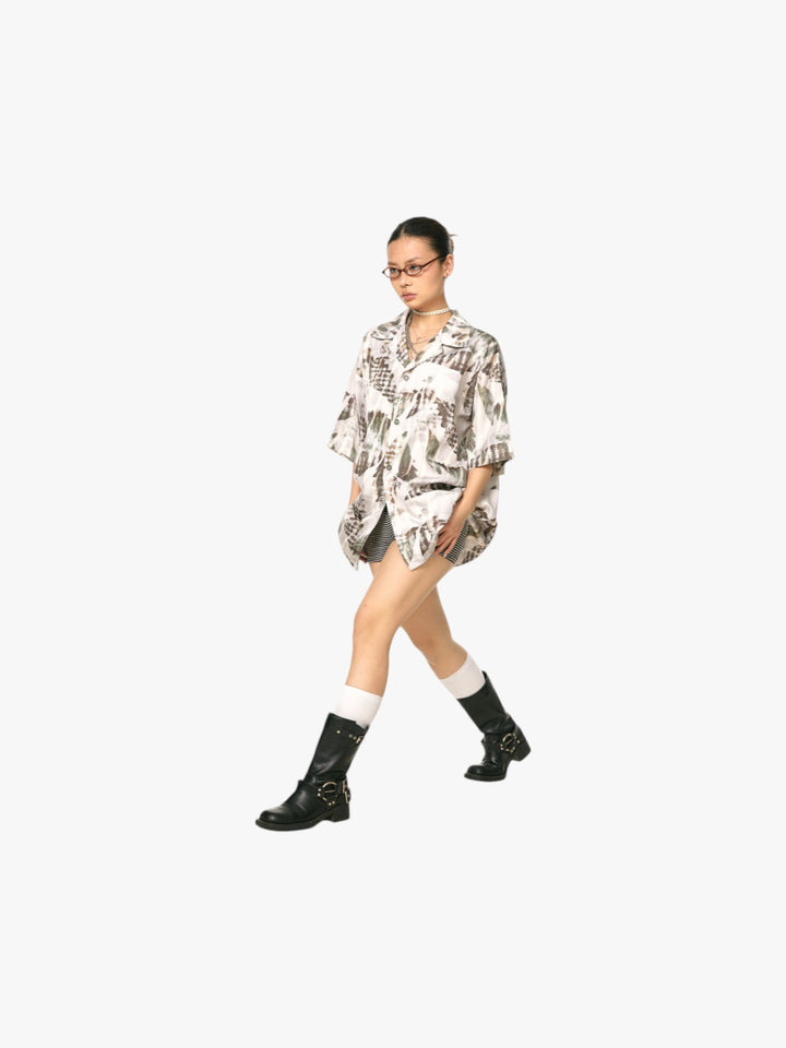 GKIKZ ABSTRACT LEAF OVERSIZED SHIRT