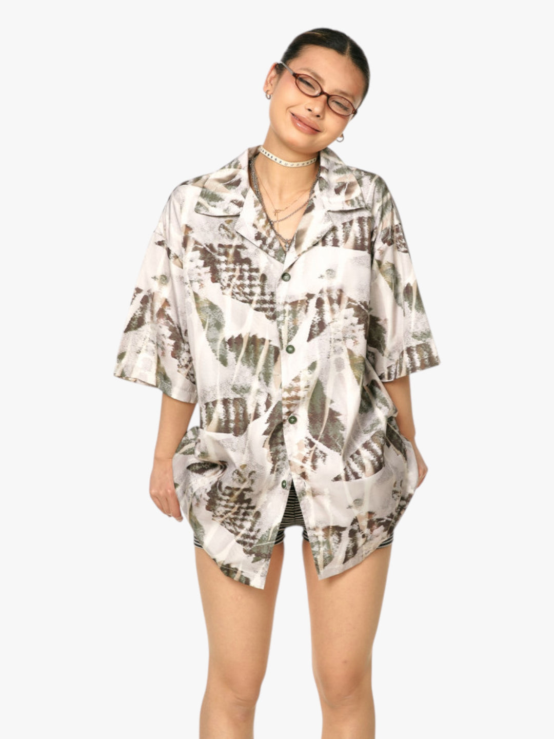 GKIKZ ABSTRACT LEAF OVERSIZED SHIRT