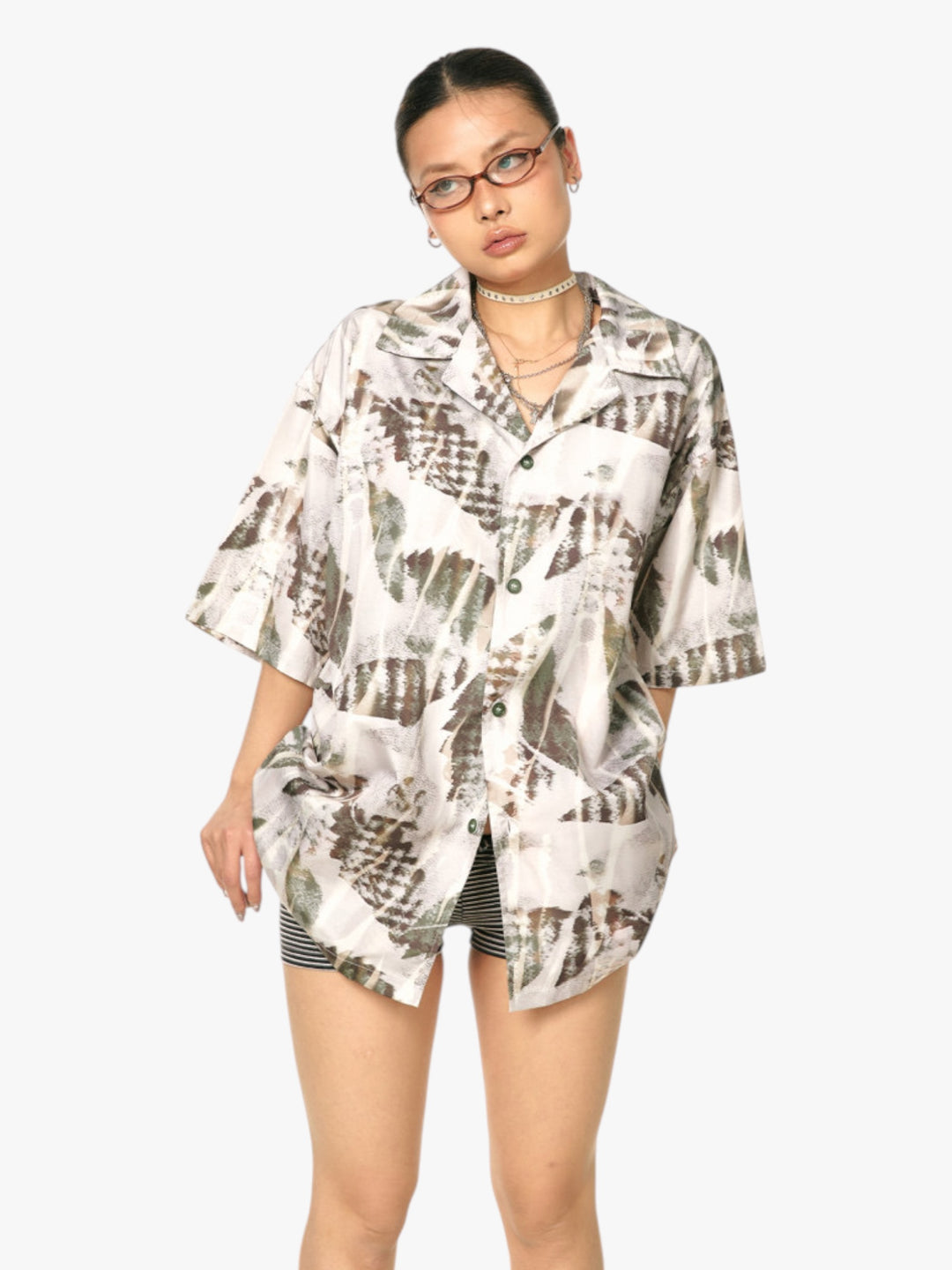 GKIKZ ABSTRACT LEAF OVERSIZED SHIRT