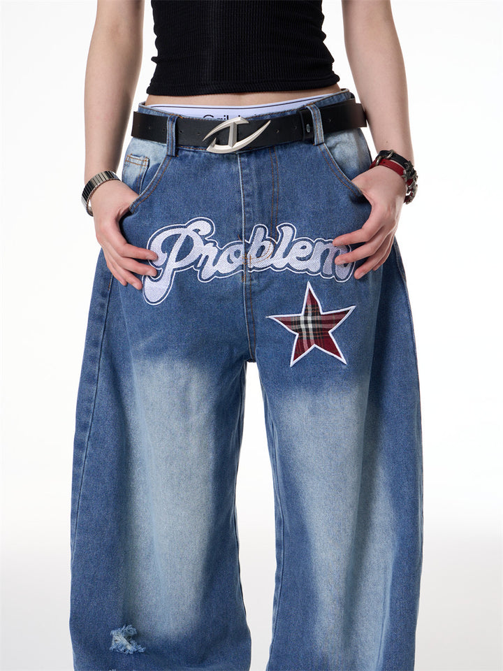 GKIKZ "STAR ISSUE" WIDE-LEG DENIM PANTS