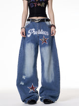 "Star Issue" Wide-Leg Denim Pants