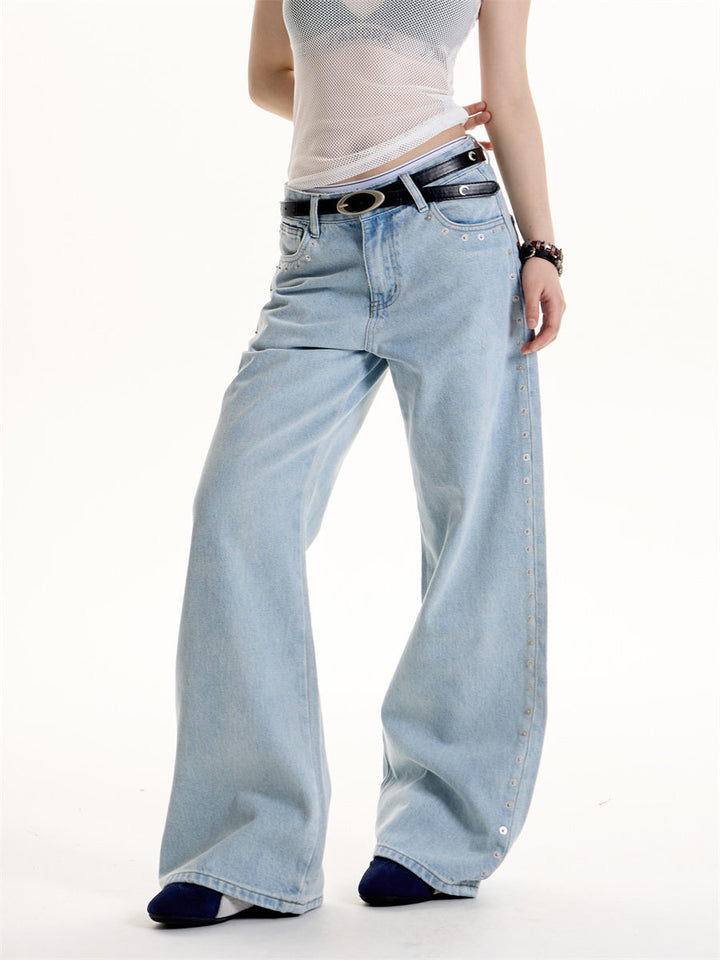 GKIKZ SIDE EYELET WIDE-LEG DENIM