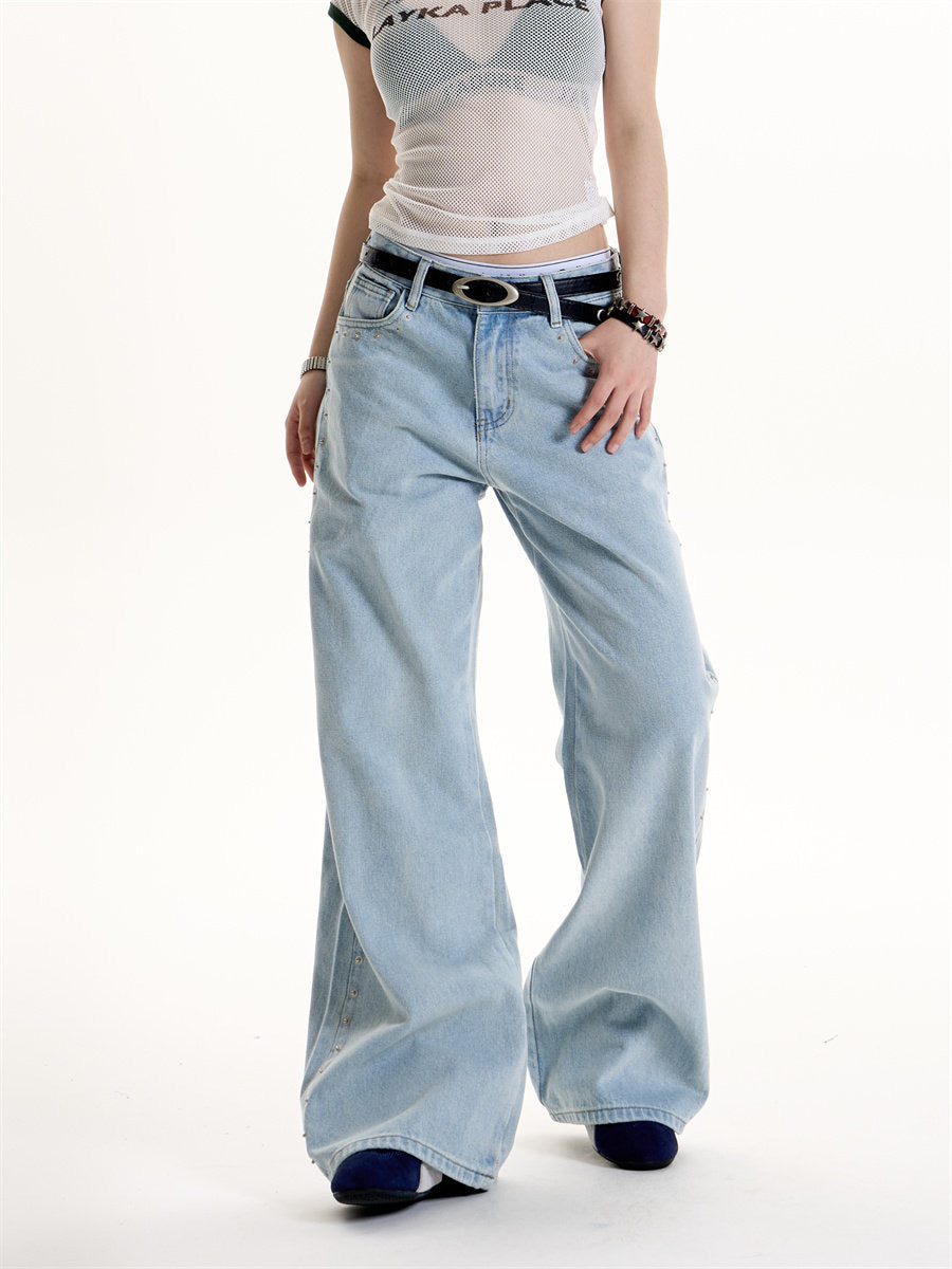 Side Eyelet Wide-Leg Denim