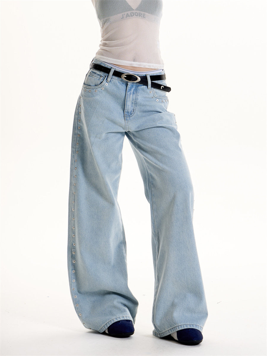 Side Eyelet Wide-Leg Denim