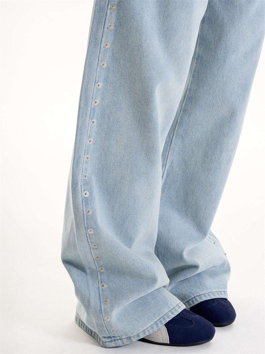 Side Eyelet Wide-Leg Denim