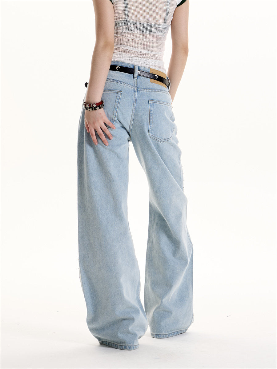 Side Eyelet Wide-Leg Denim