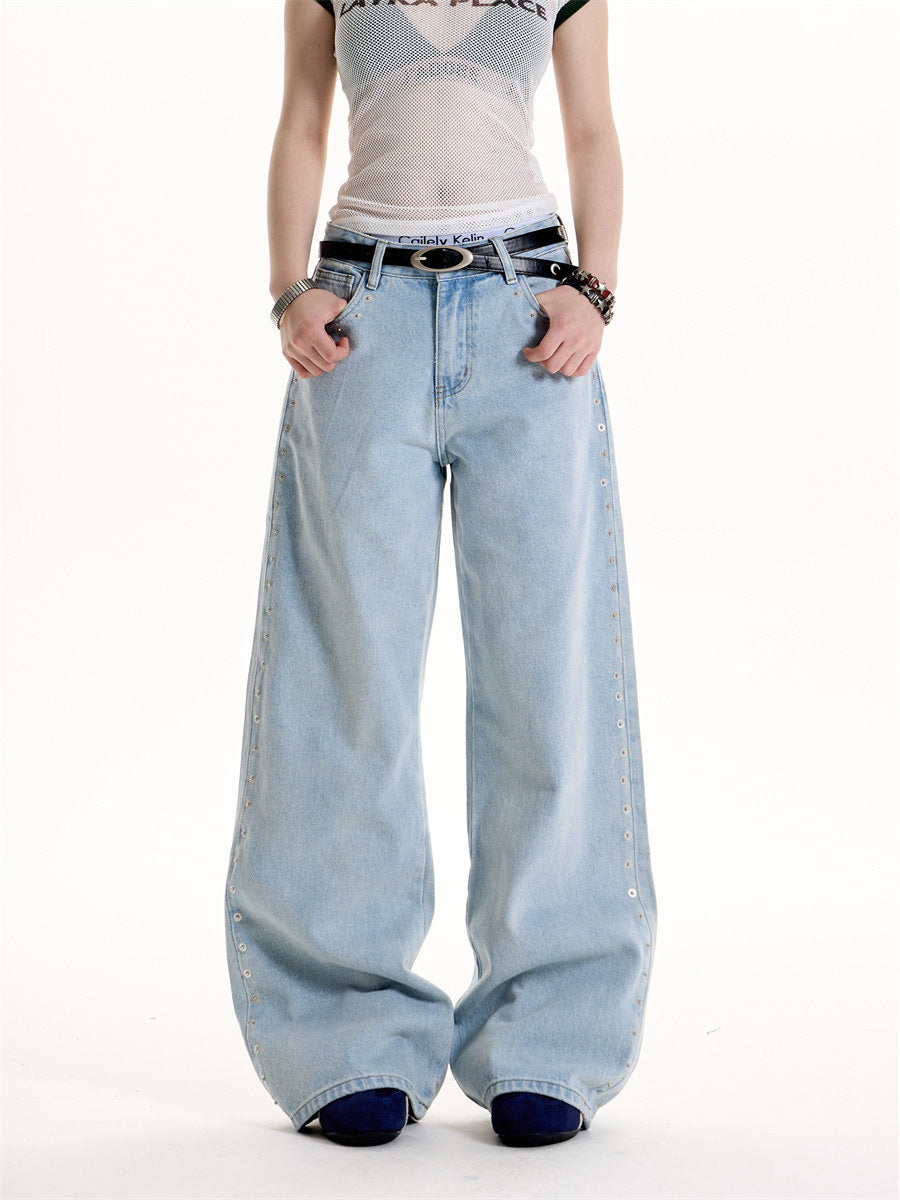 Side Eyelet Wide-Leg Denim