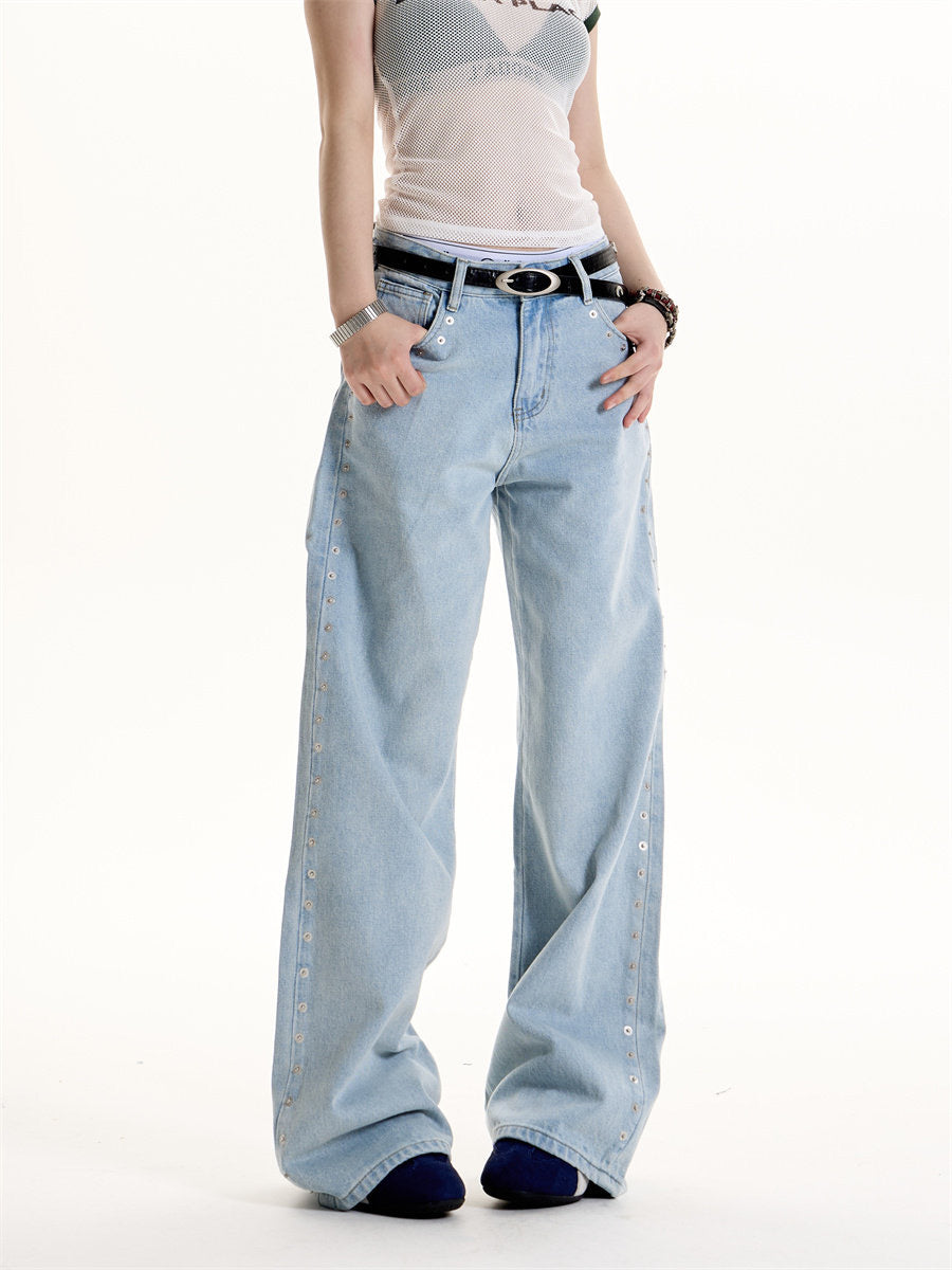 Side Eyelet Wide-Leg Denim