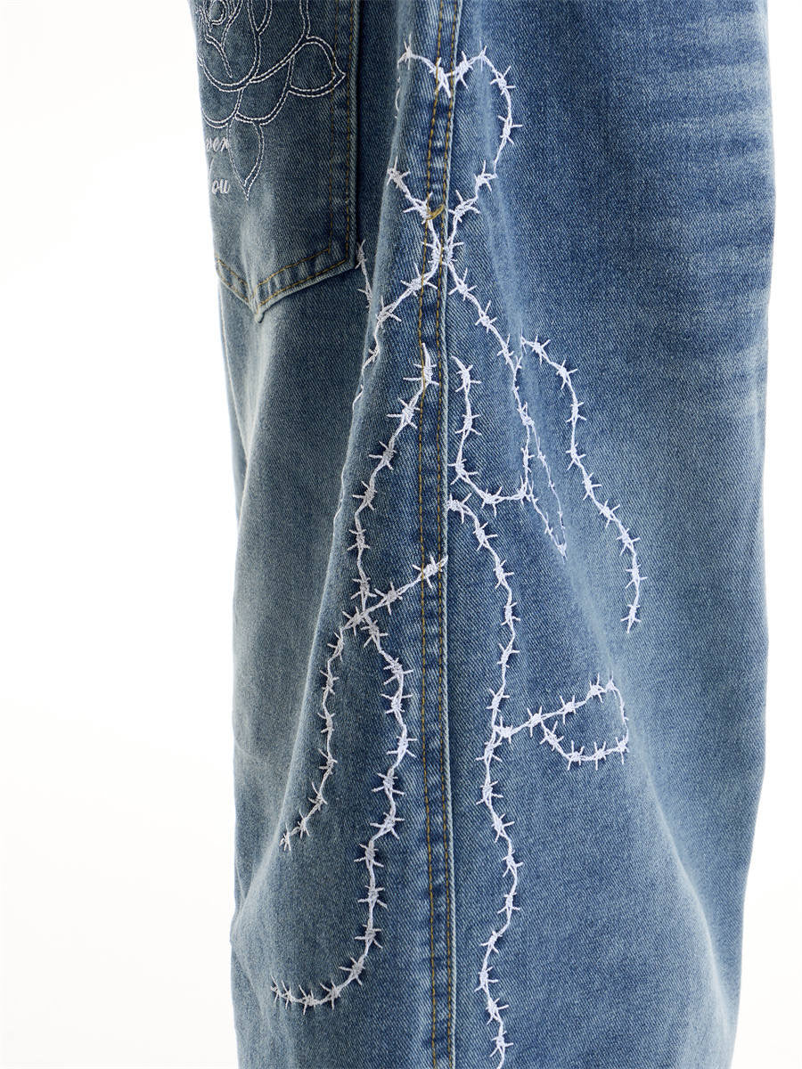 GKIKZ ENTANGLE ROSE WIDE-LEG DENIM