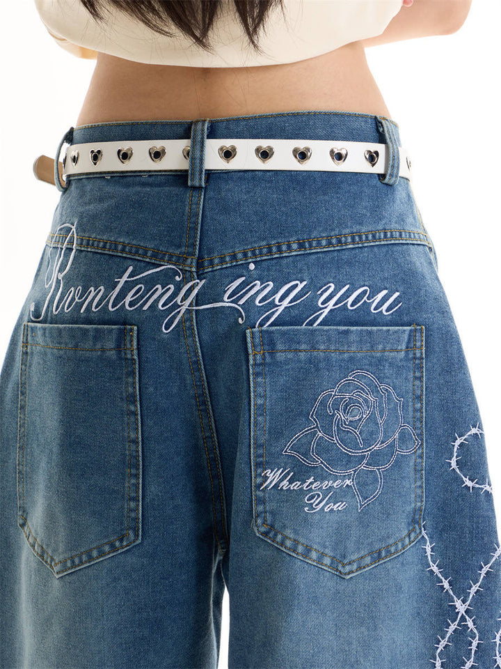 GKIKZ ENTANGLE ROSE WIDE-LEG DENIM