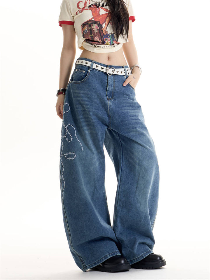 GKIKZ ENTANGLE ROSE WIDE-LEG DENIM