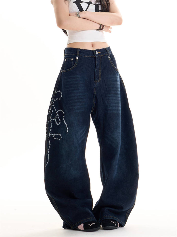 GKIKZ ENTANGLE ROSE WIDE-LEG DENIM