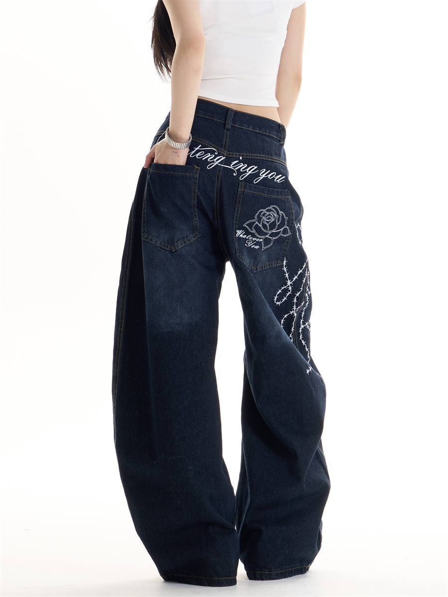 GKIKZ ENTANGLE ROSE WIDE-LEG DENIM