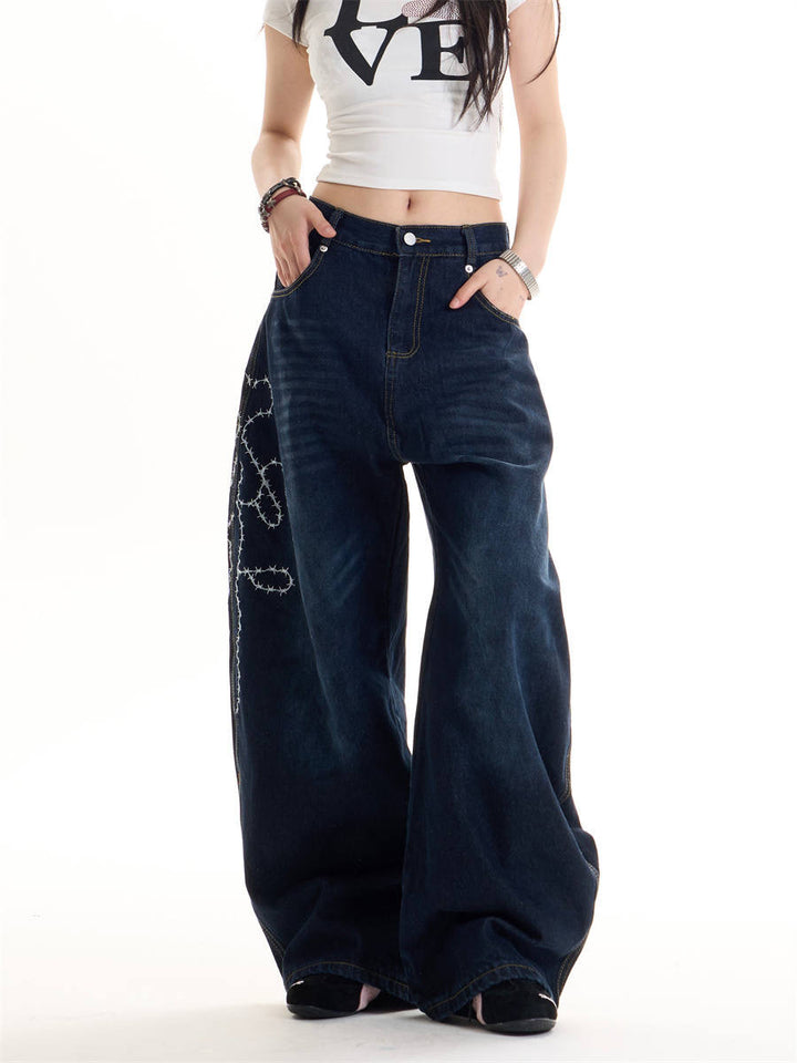 GKIKZ ENTANGLE ROSE WIDE-LEG DENIM