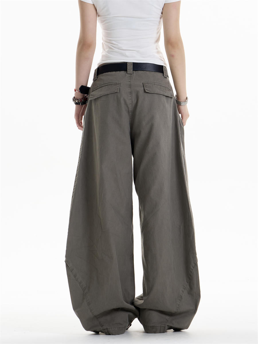 GKIKZ ASYMMETRIC PANEL WIDE-LEG COTTON PANTS