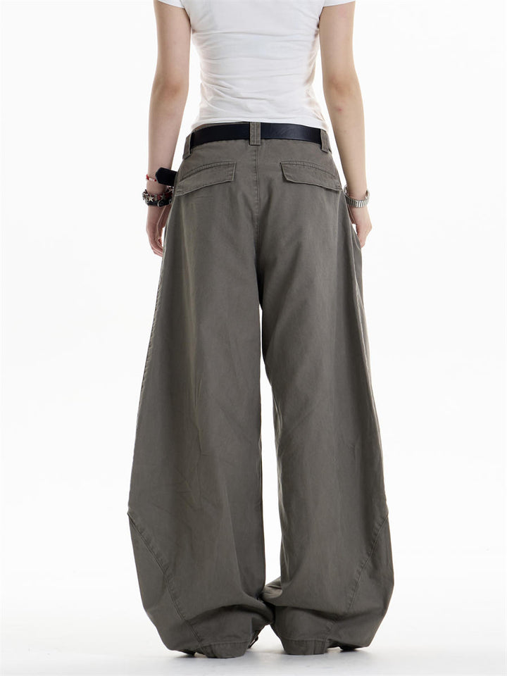 GKIKZ ASYMMETRIC PANEL WIDE-LEG COTTON PANTS