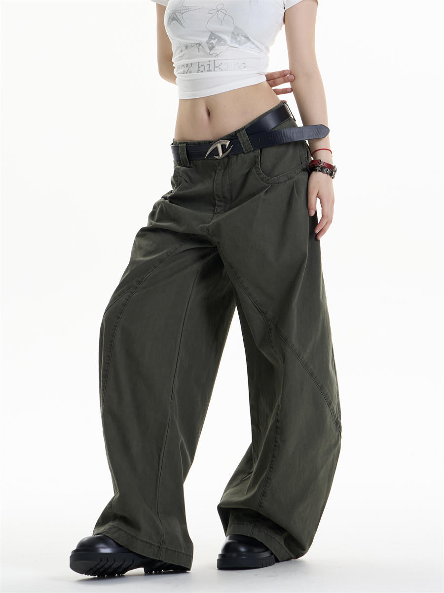 GKIKZ ASYMMETRIC PANEL WIDE-LEG COTTON PANTS