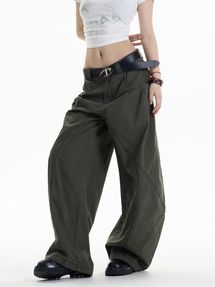 GKIKZ ASYMMETRIC PANEL WIDE-LEG COTTON PANTS