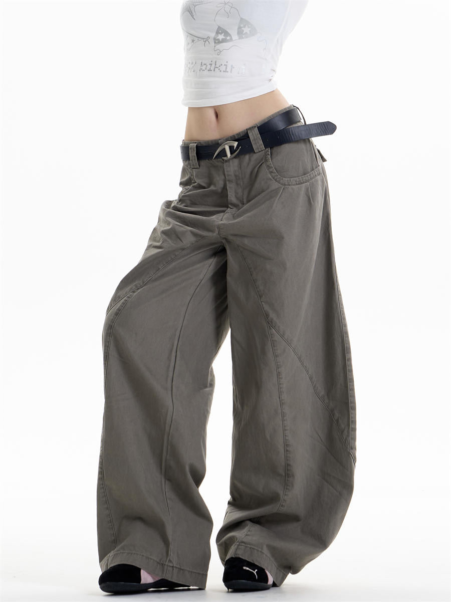 GKIKZ ASYMMETRIC PANEL WIDE-LEG COTTON PANTS