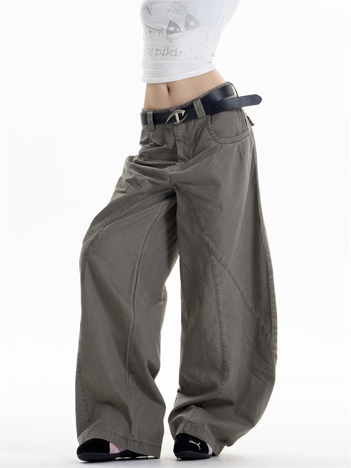 GKIKZ ASYMMETRIC PANEL WIDE-LEG COTTON PANTS