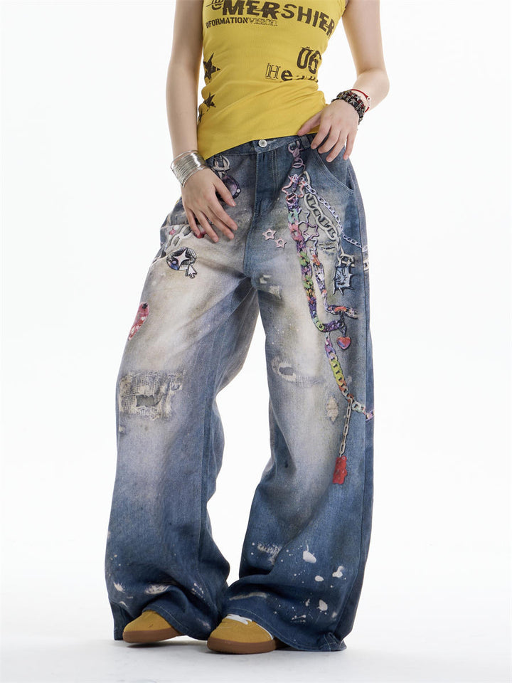 GKIKZ CHAIN-REALM HEAVY PRINT DENIM