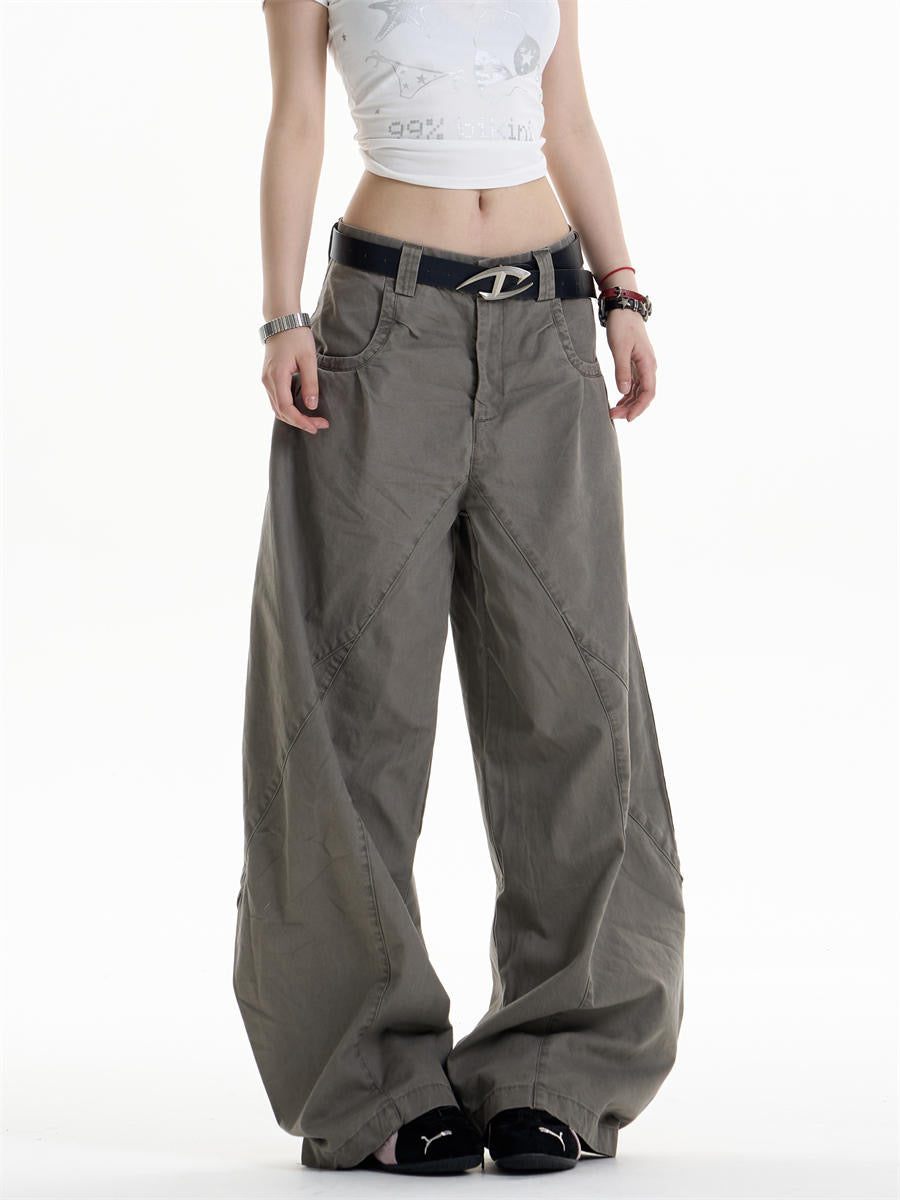 GKIKZ ASYMMETRIC PANEL WIDE-LEG COTTON PANTS
