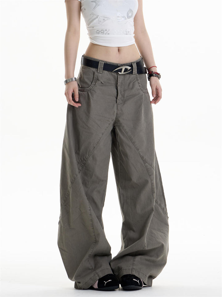 GKIKZ ASYMMETRIC PANEL WIDE-LEG COTTON PANTS