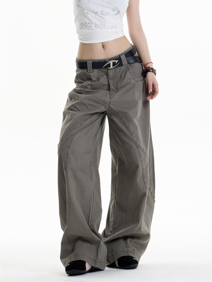 GKIKZ ASYMMETRIC PANEL WIDE-LEG COTTON PANTS