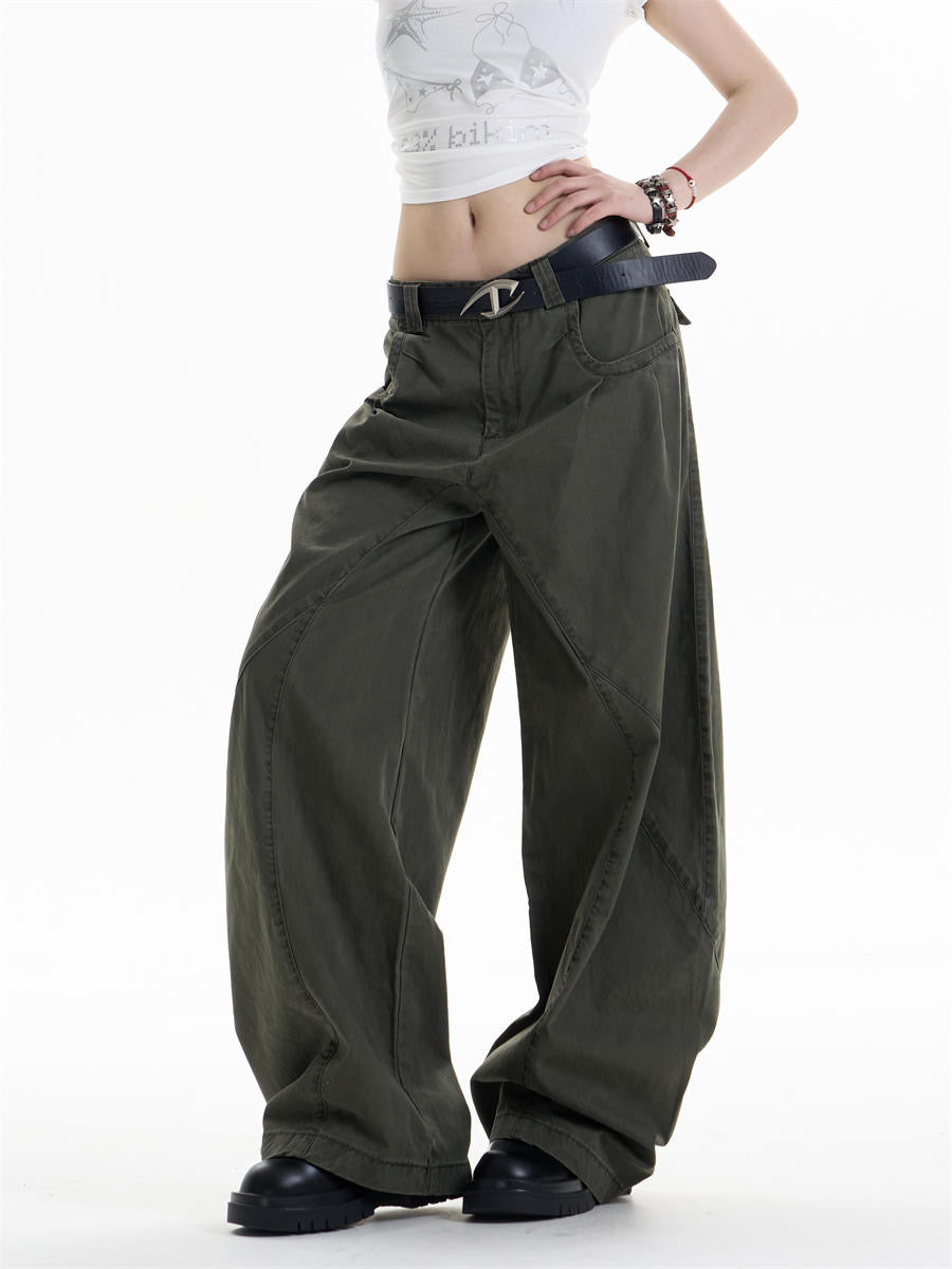 GKIKZ ASYMMETRIC PANEL WIDE-LEG COTTON PANTS