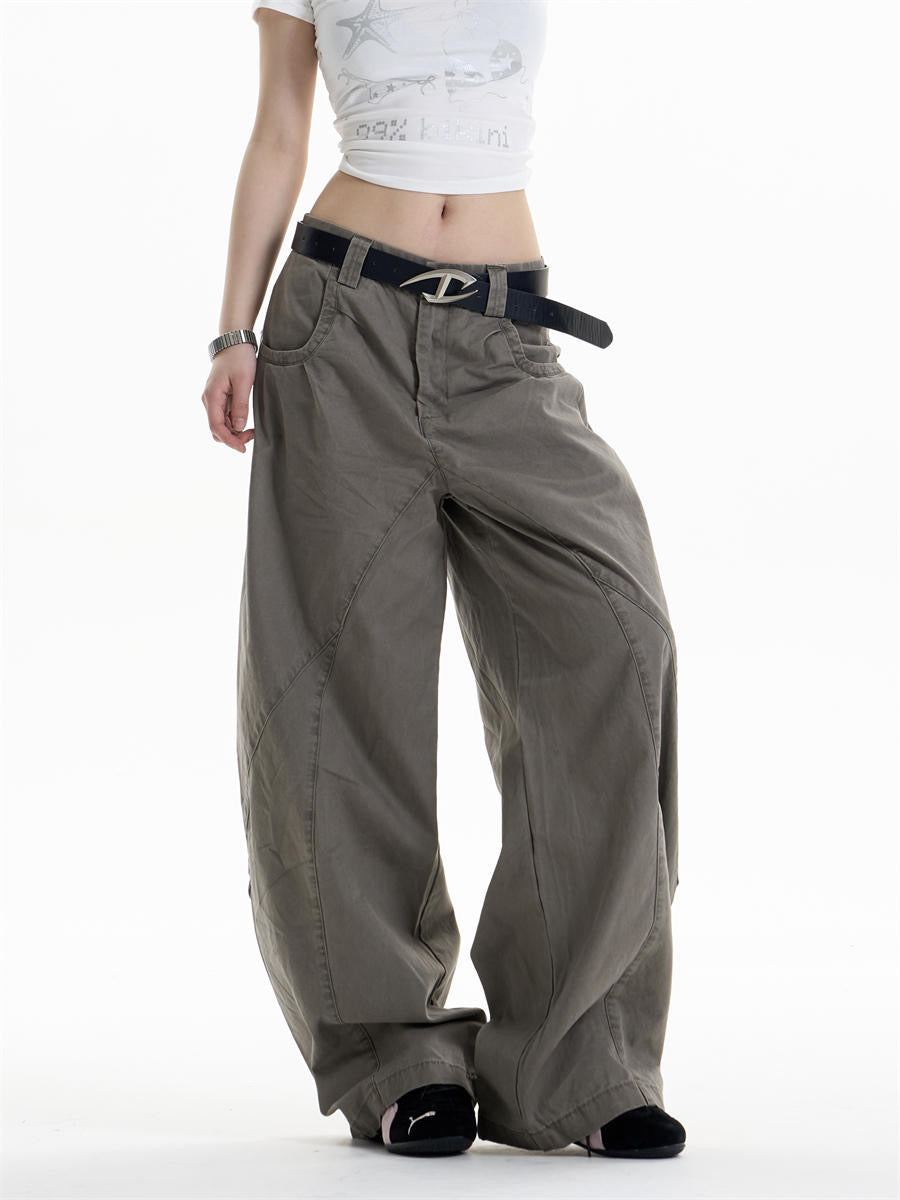 GKIKZ ASYMMETRIC PANEL WIDE-LEG COTTON PANTS