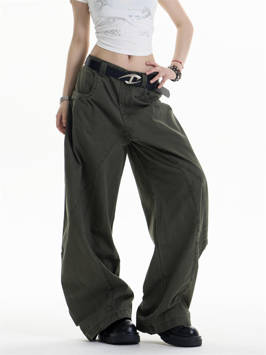 GKIKZ ASYMMETRIC PANEL WIDE-LEG COTTON PANTS