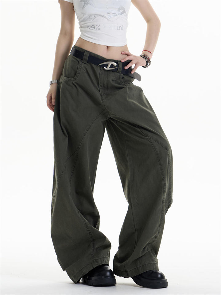 GKIKZ ASYMMETRIC PANEL WIDE-LEG COTTON PANTS