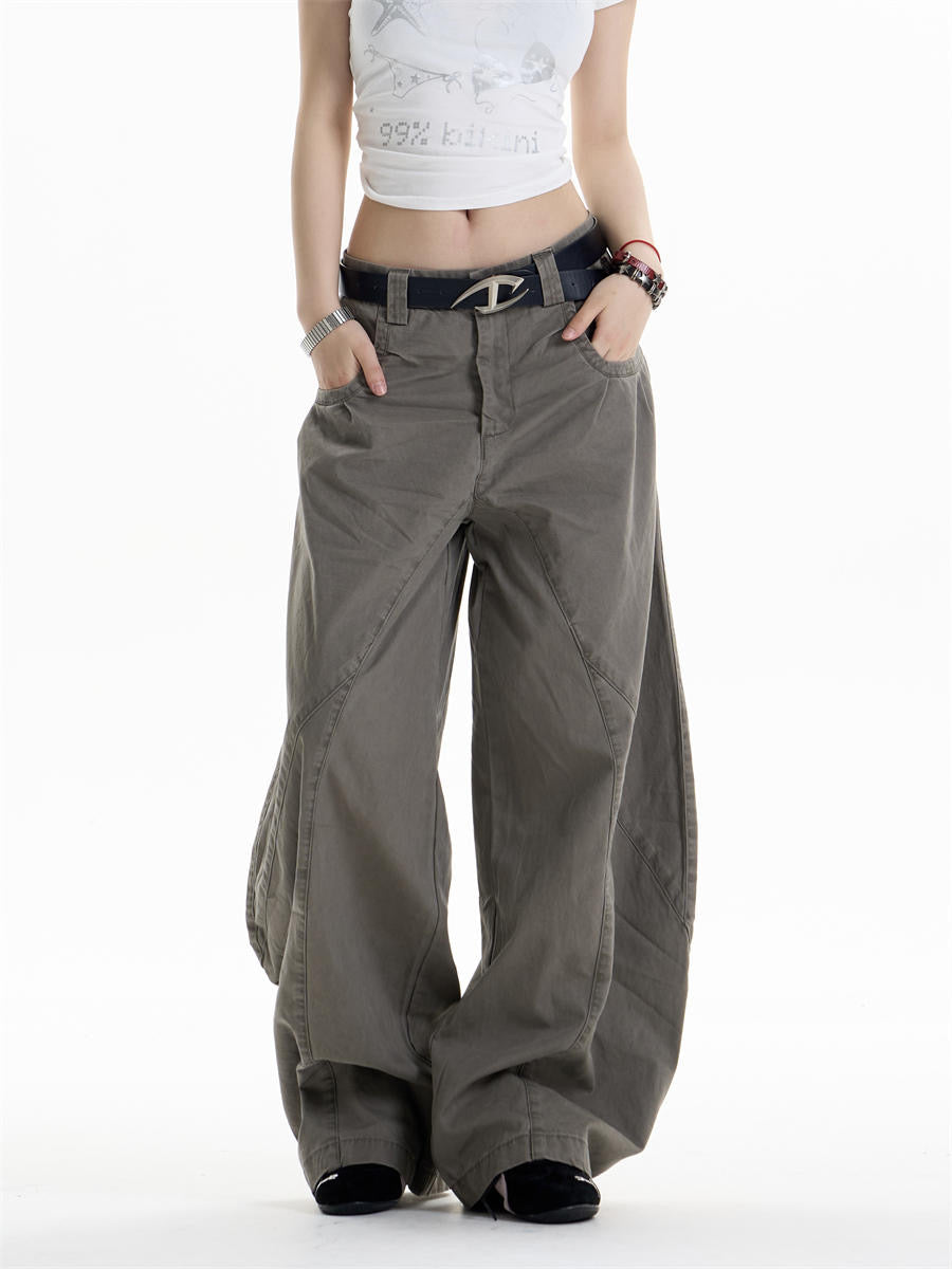 Asymmetric Panel Wide-Leg Cotton Pants