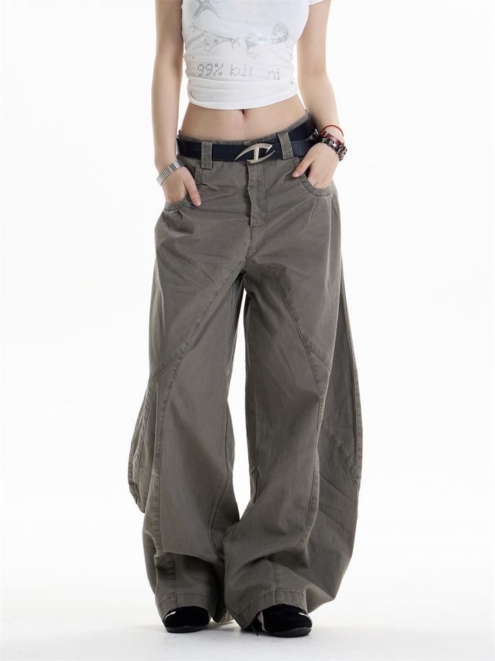 GKIKZ ASYMMETRIC PANEL WIDE-LEG COTTON PANTS