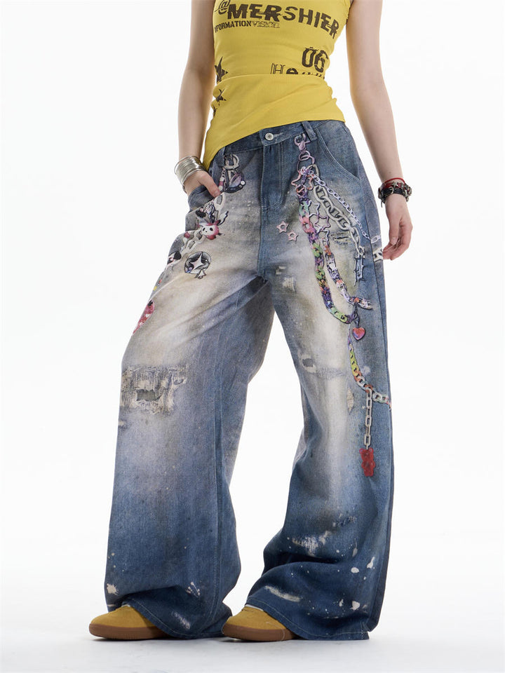 GKIKZ CHAIN-REALM HEAVY PRINT DENIM