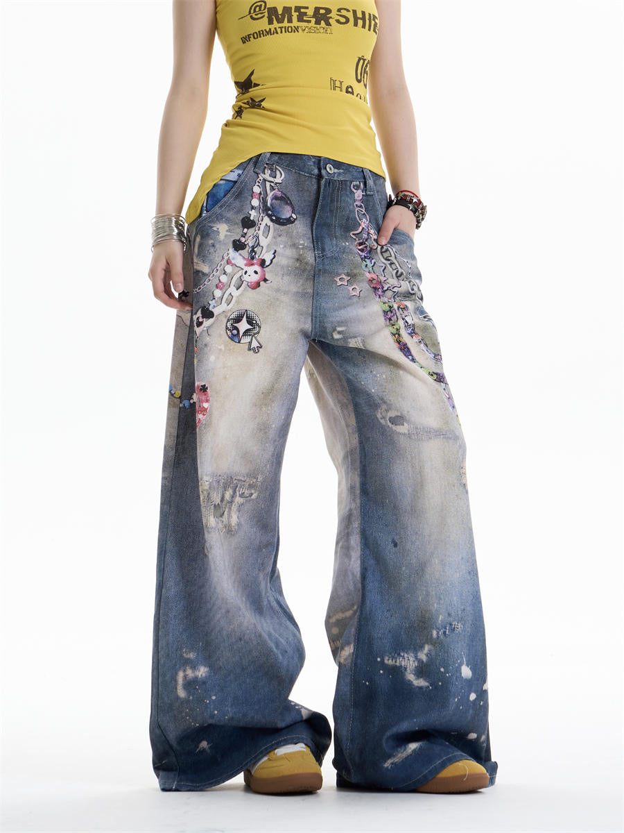 GKIKZ CHAIN-REALM HEAVY PRINT DENIM