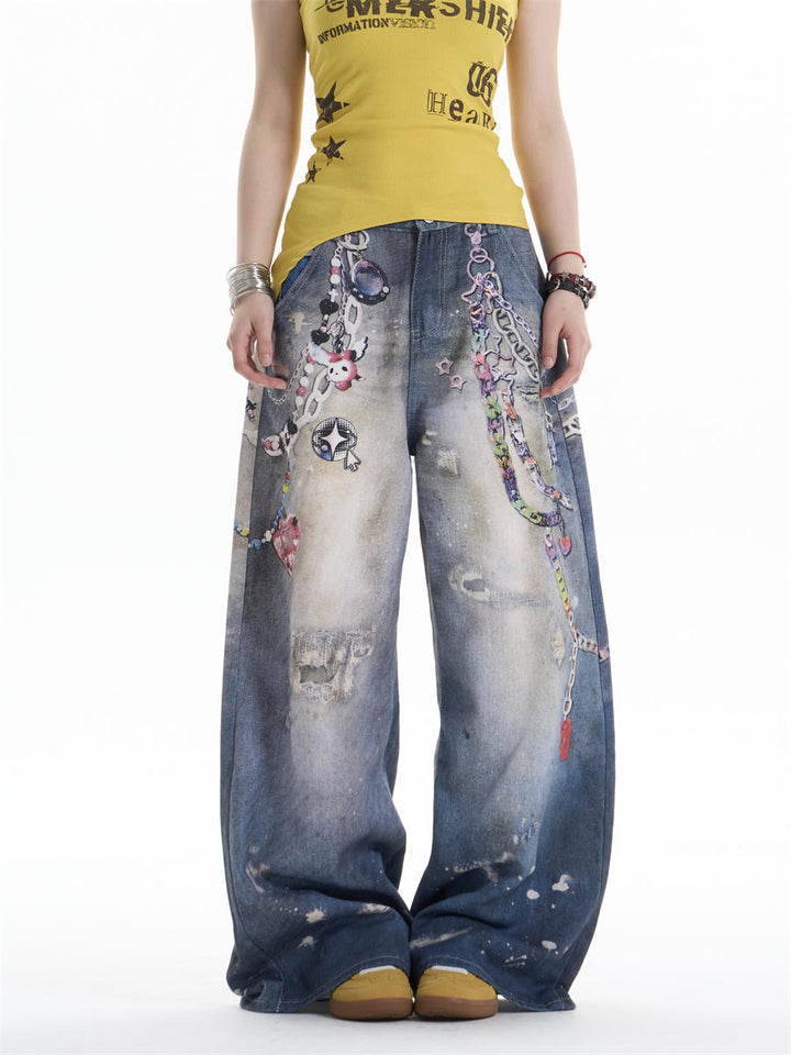 GKIKZ CHAIN-REALM HEAVY PRINT DENIM